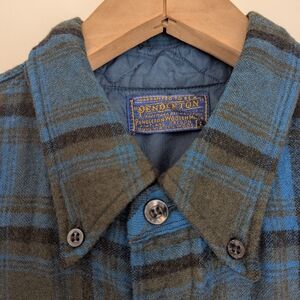 PENDLETON Wool Short Sleeve Button Down Blue And Brown Plaid Shirt